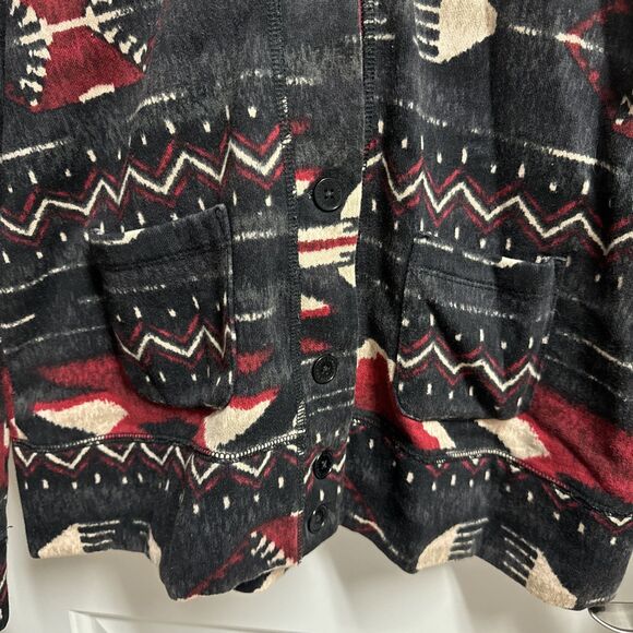 Lauren Ralph Lauren Sweater Women XL Red Navy Cardigan Shawl Southwestern Aztec - Picture 4 of 5